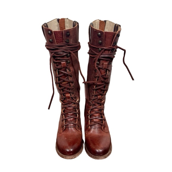 Freebird Grany Lace Up Leather Granny Tall Boots in Wine - Picture 8 of 14